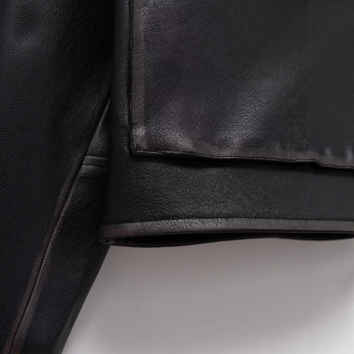 Damen Kurzgeschnittene Lederjacke mit Taschen Drune