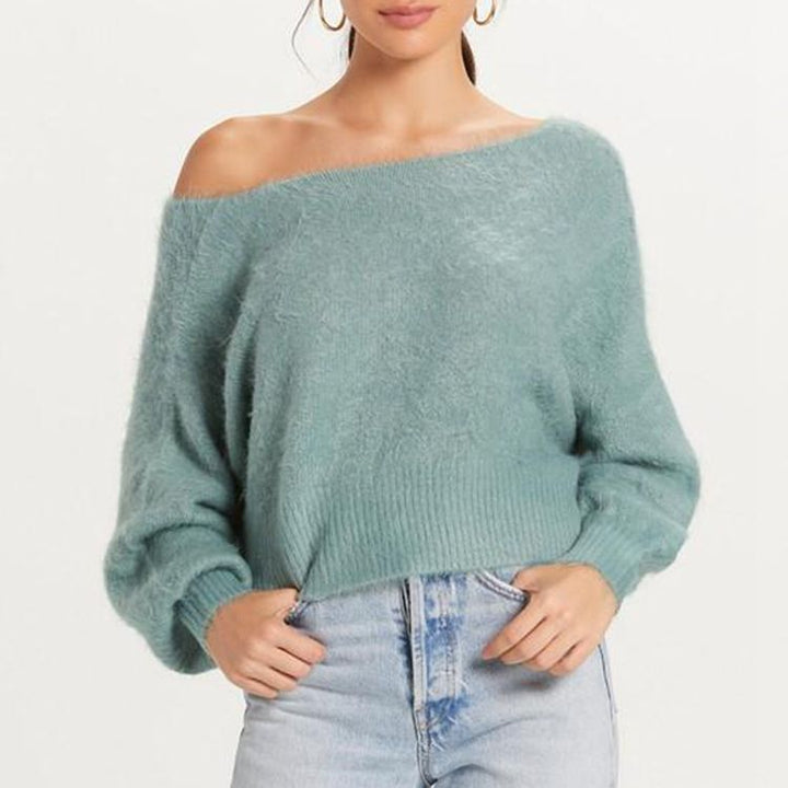 Damen Off-Shoulder Pullover aus weichem Mohairgemisch mit/voluminösen Ärmeln Drune