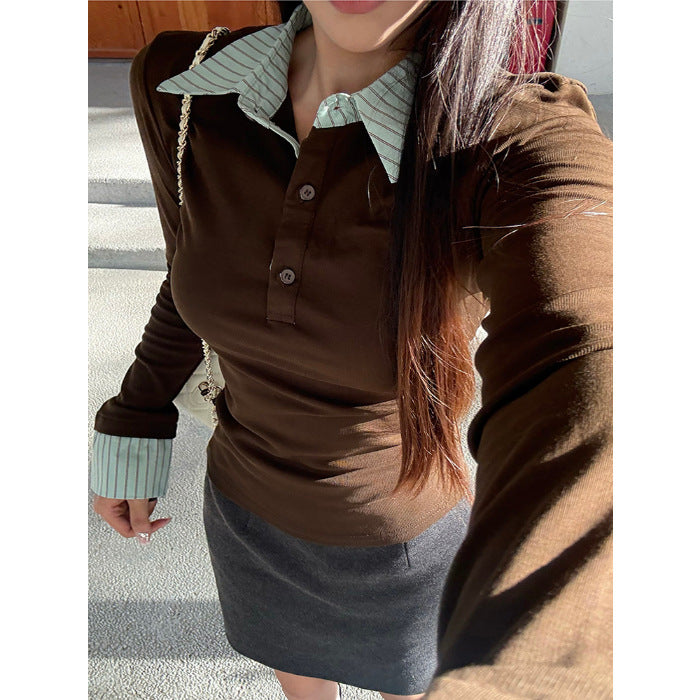 Damen Langarm-Polohemd mit stylischem Kragen und Knopfdetails Drune
