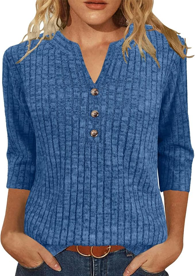 Damen Strickpullover mit dekorativem Knopfverschluss und modernem Rippenmuster Drune