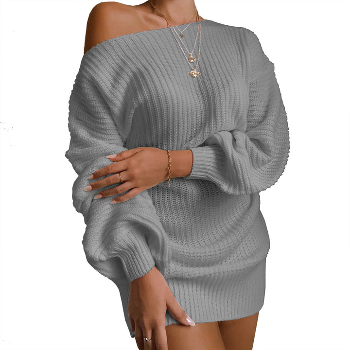 Damen Strickkleid mit schulterfreiem Design und voluminösen Ärmeln Drune