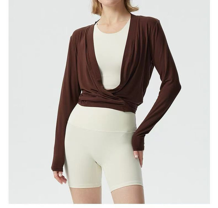 Damen sportliche Langarmjacke mit Wickeldesign und elastischem Bund Drune