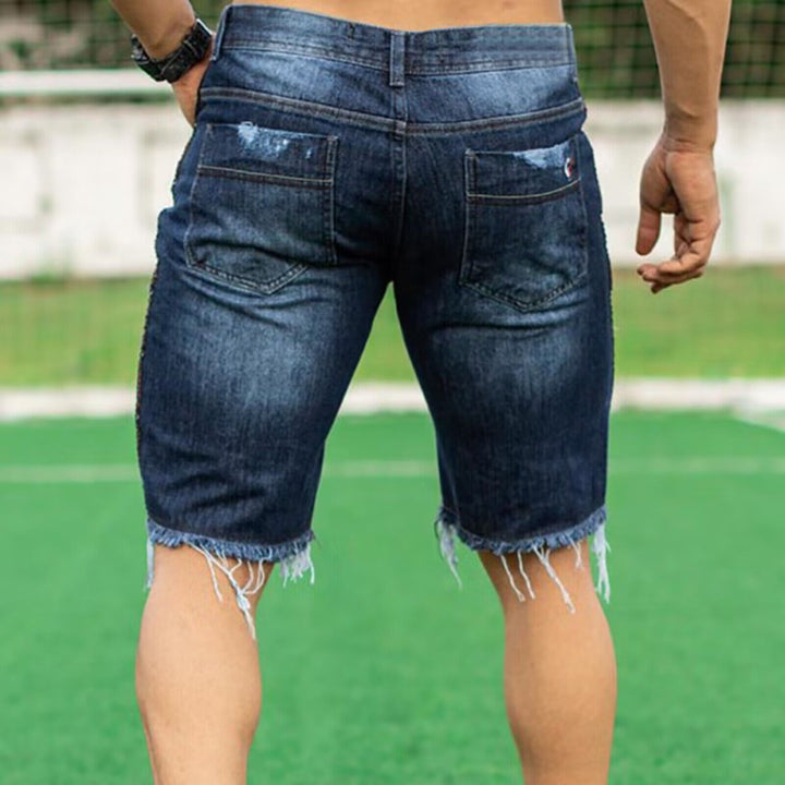 Herren Destroyed Denim-Shorts mit unregelmäßigem Saum und modischen Rissdetails Drune