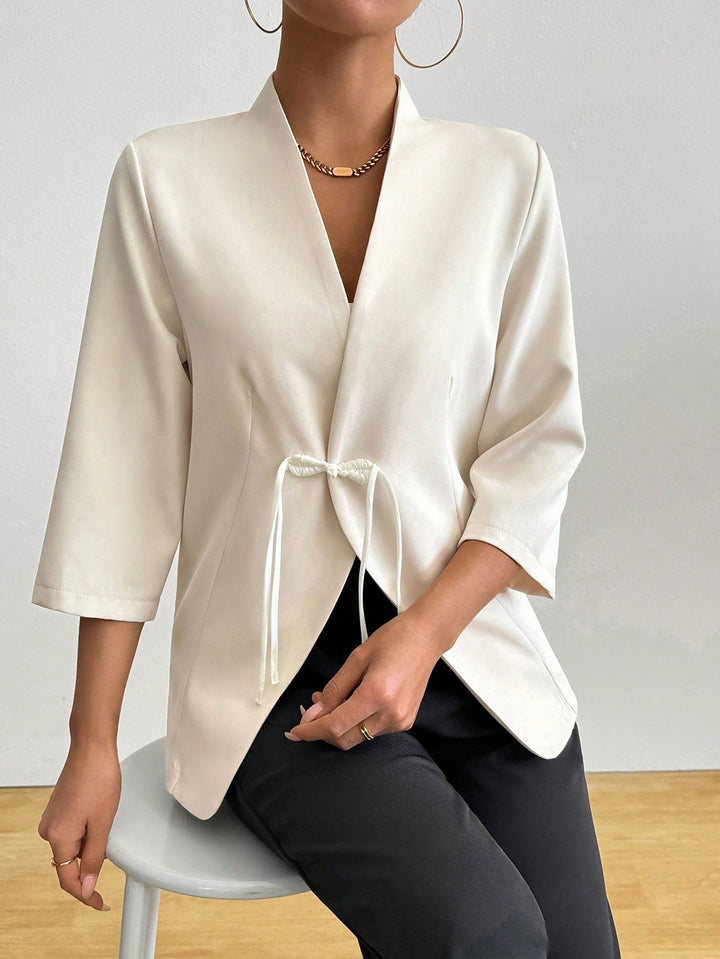 Damen Modischer Wickelblazer mit Taillenzug und 3/4-Ärmeln Drune