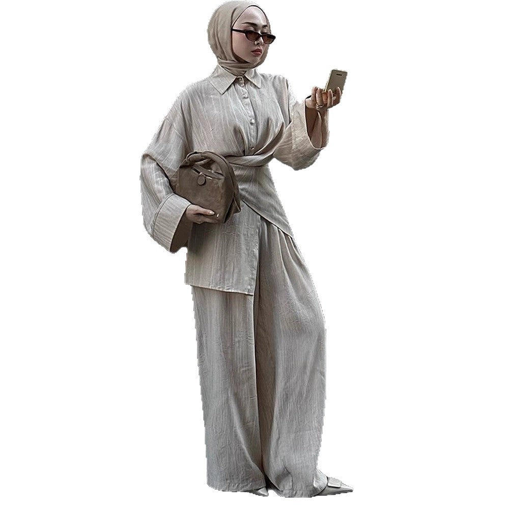 Damen elegantes und modisches Zweiteiler-Set mit hochtaillierter Hose und Hemd Drune