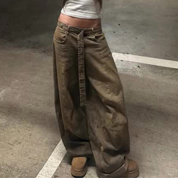 Damen Weite Jeans mit hochelastischem Bund und praktischen Gürtelschlaufen Drune