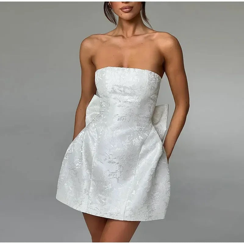 Damen kurzes Kleid mit strukturiertem Oberteil und verspieltem Schleifendetail Drune