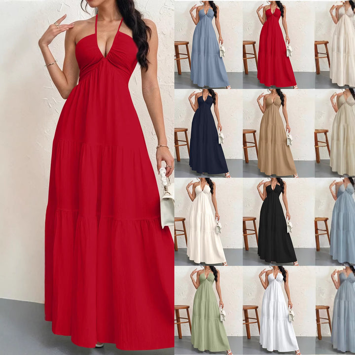 Damen Maxikleid mit tiefem V-Ausschnitt und luftiger Silhouette Drune