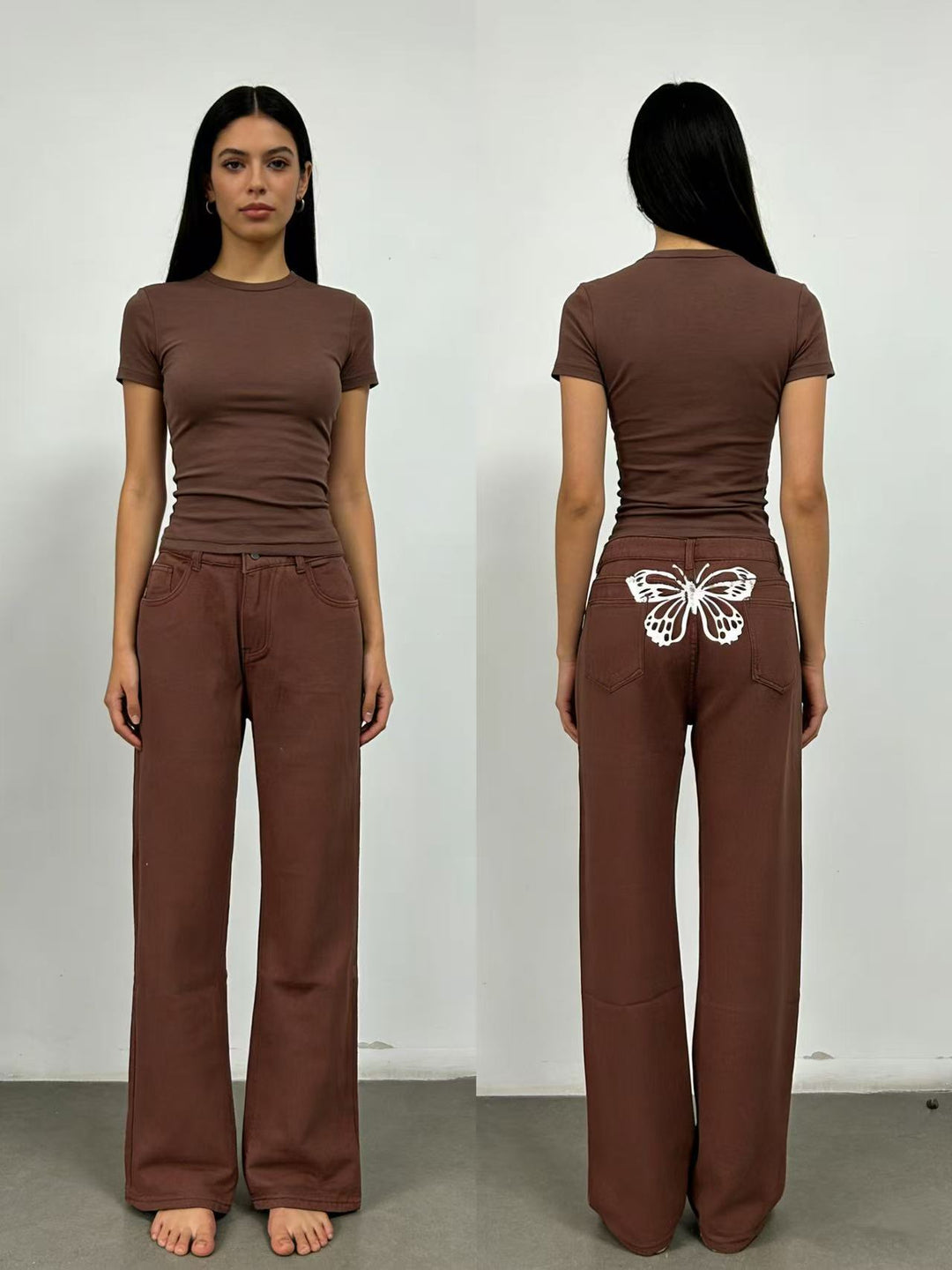 Damen nan hochgeschnittene weich fallende Schlagjeans aus Stretch-Denim mit figurformender Passform Drune
