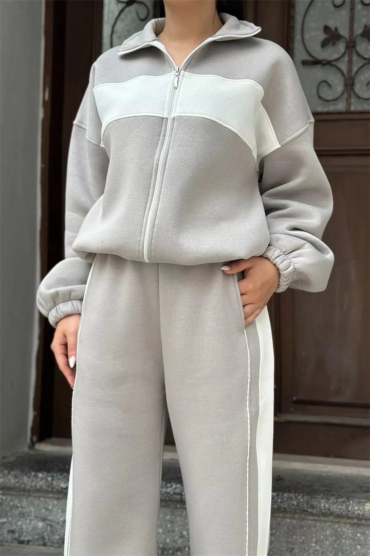 Damen Sportliches Freizeitset mit hohem Kragen und seitlichen Streifen Drune
