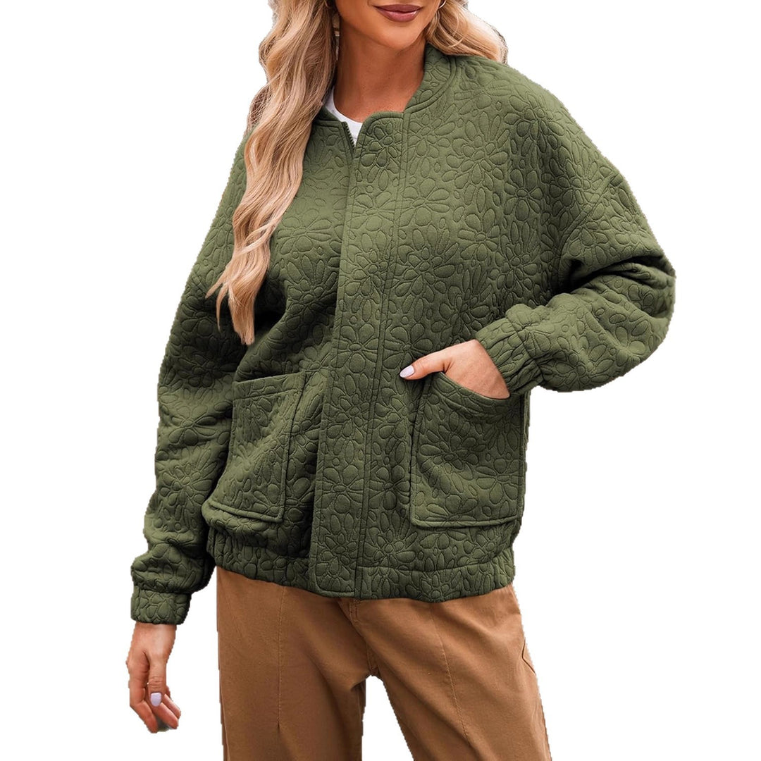 Damen gestepptes Blousonjacke mit floralem Design und praktischen Taschen Drune