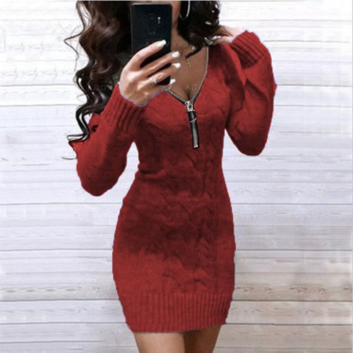 Damen Strickkleid mit Zipper und Kabelmuster Drune