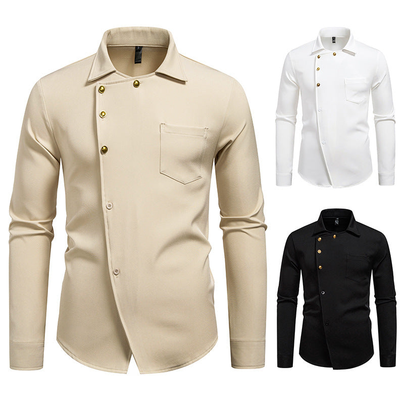 Herren elegantes Hemd mit asymmetrischem Knopfdesign Drune