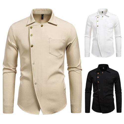 Herren elegantes Hemd mit asymmetrischem Knopfdesign Drune