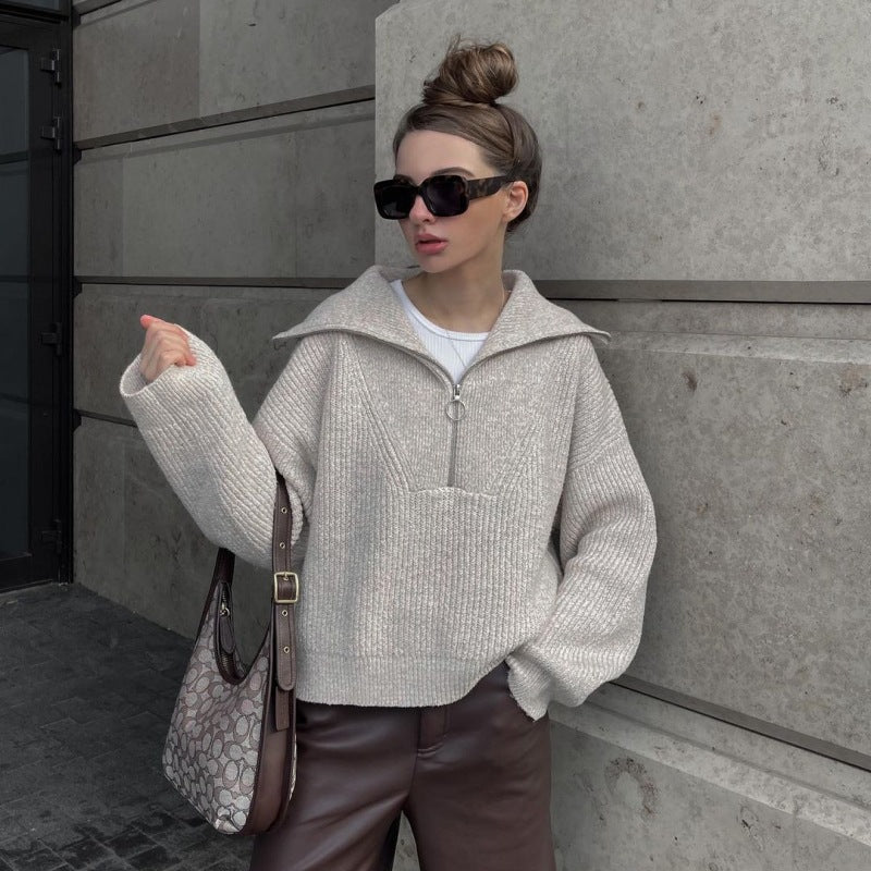 Drune | Rippstrickpullover mit Reißverschluss Weich und Warm Lässig Schick