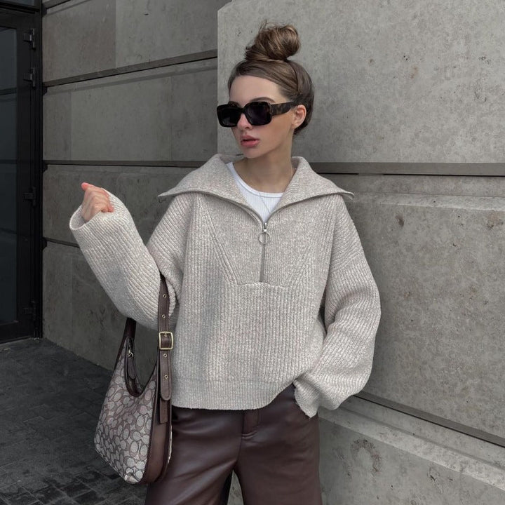 Drune | Rippstrickpullover mit Reißverschluss Weich und Warm Lässig Schick