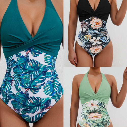 Damen Hochwertiger Einteiler-Badeanzug mit floralem Schnitt und raffiniertem Wickeldesign Drune