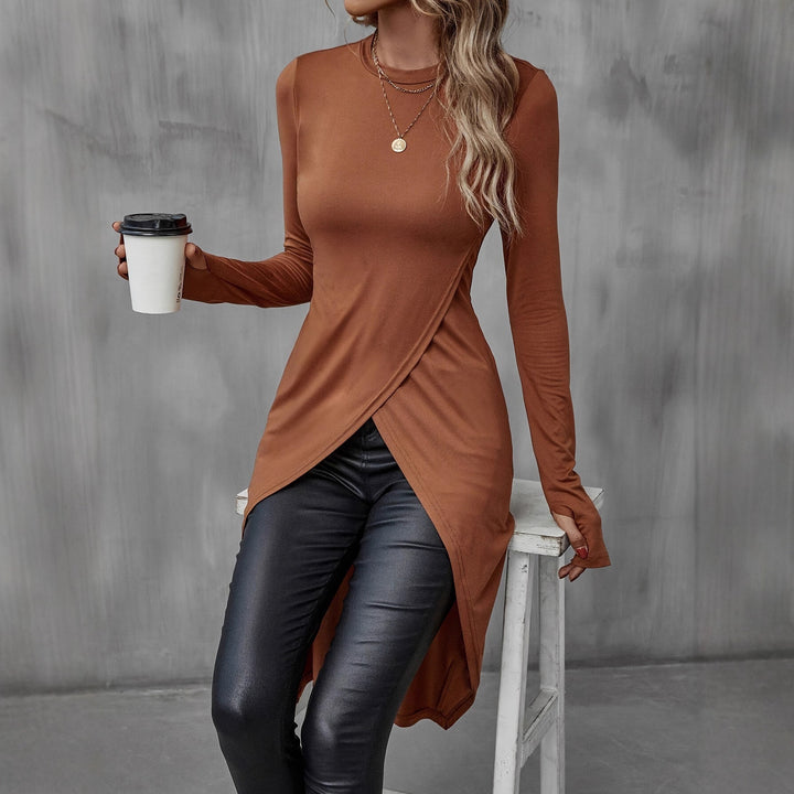 Damen asymmetrisches Longshirt mit eleganter Wickeloptik Drune