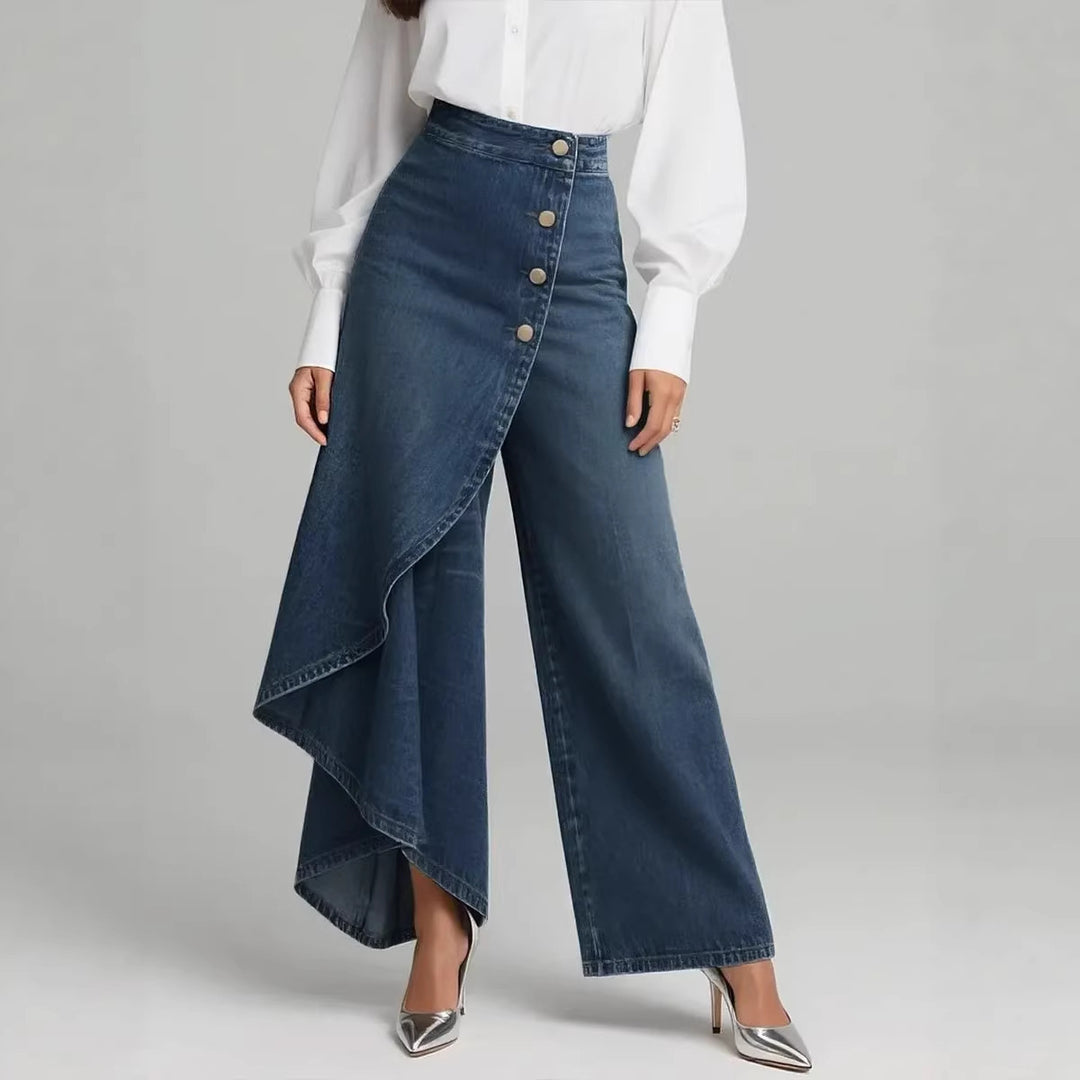 Damen Denim-Rock mit asymmetrischem Schnitt und Knopfdetails Drune