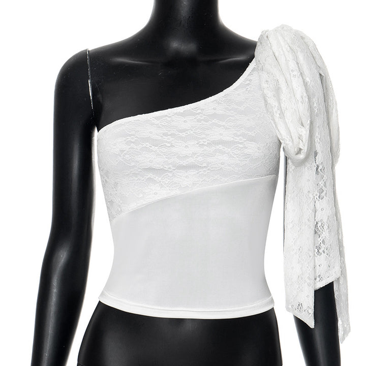 Damen Elegante und raffinierte Spitze One-Shoulder Bluse Drune
