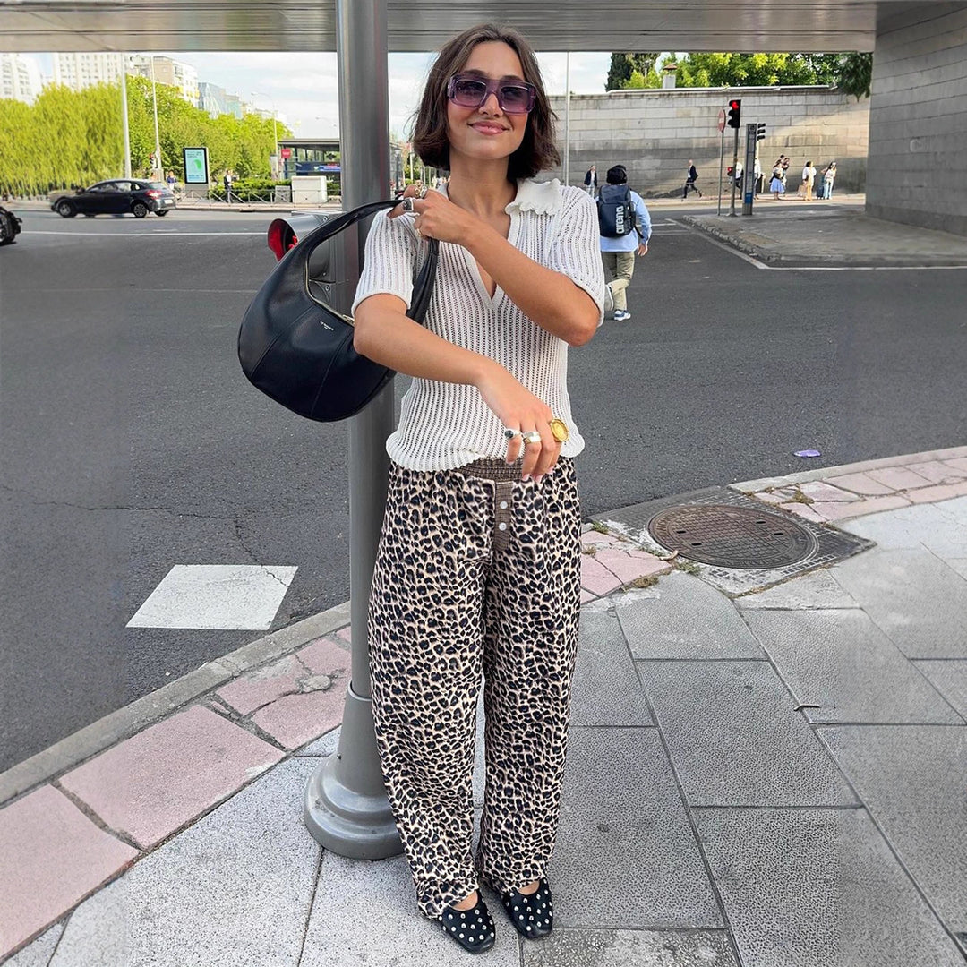 Damen weite Komforthose mit modischem Leopardenmuster Drune
