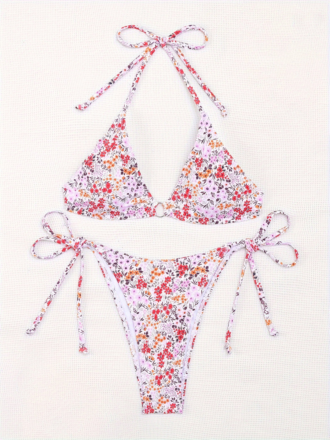 Damen Triangel-Bikini mit floralem Muster und verstellbaren Bindebändern Drune