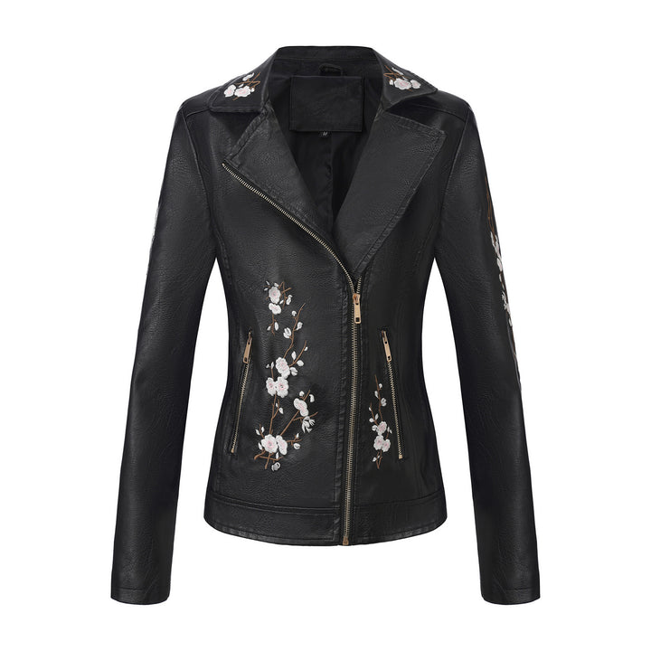 Damen modische Bikerjacke mit floralem Stickmuster Drune