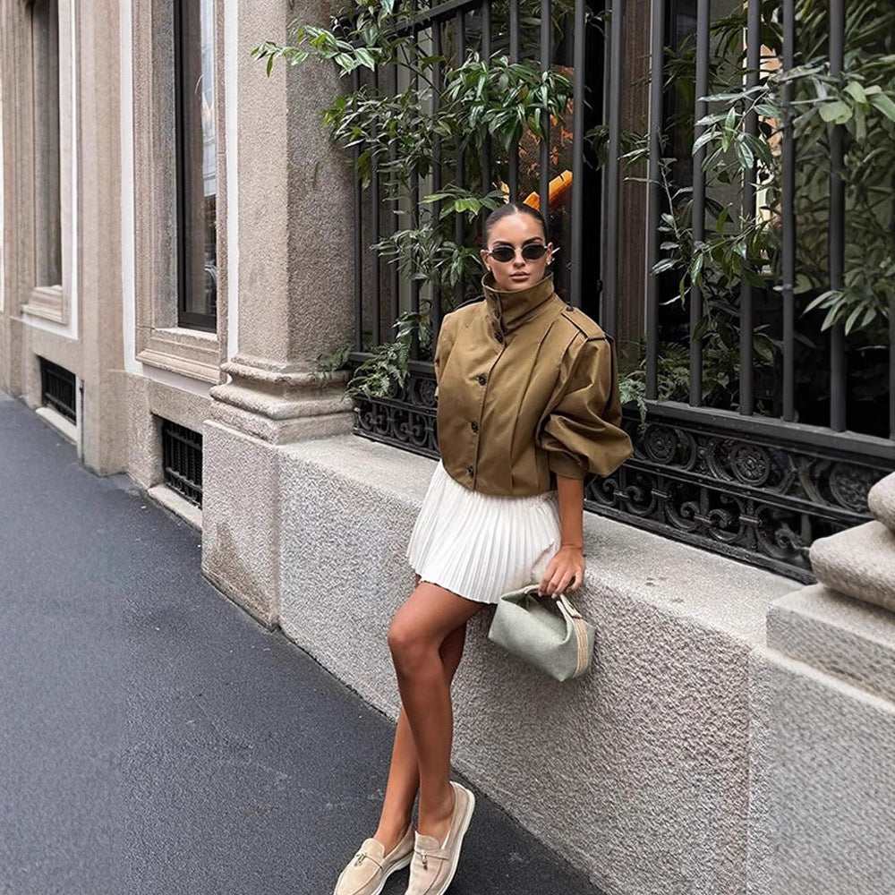 Damen cropped Trenchcoat mit eleganten Knopfdetails Drune