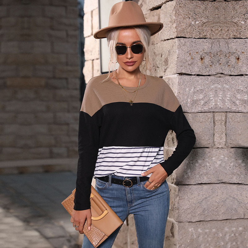 Damen Lässiger Strickpullover mit gestreiftem Design und modernen Akzenten Drune