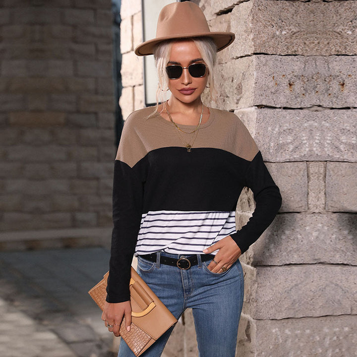 Damen Lässiger Strickpullover mit gestreiftem Design und modernen Akzenten Drune