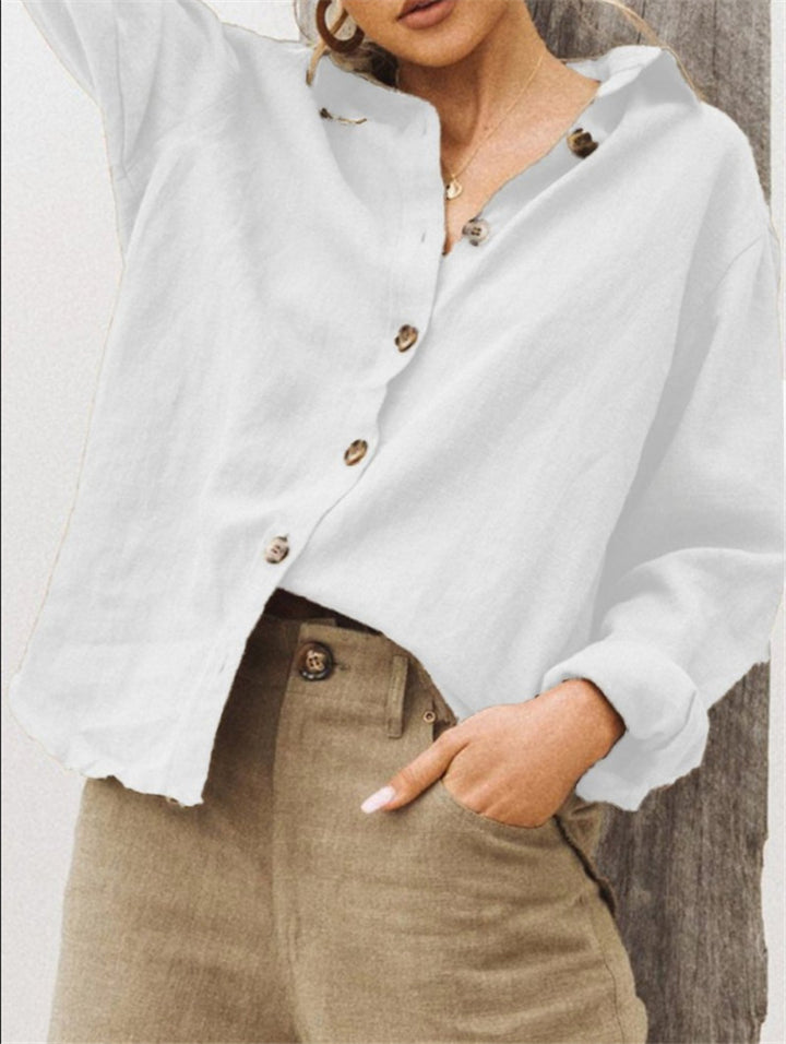 Damen lässige Leinenbluse mit Knopfdetail Drune