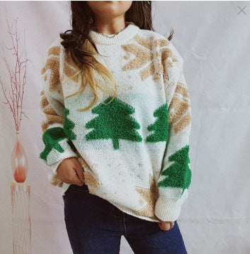Damen lässiger Pullover mit festlichem Wintermotiv Drune