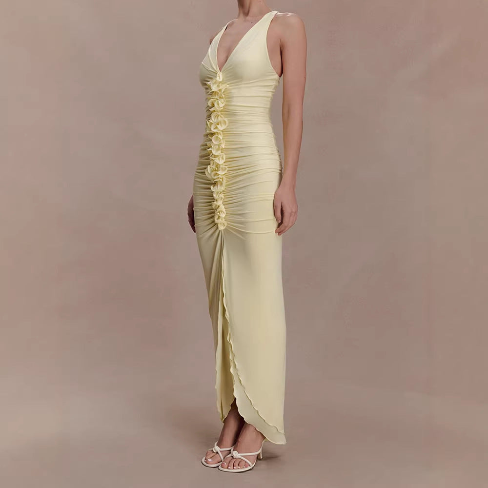Damen Hochwertiges Abendkleid mit tiefem V-Ausschnitt und Raffungen Drune