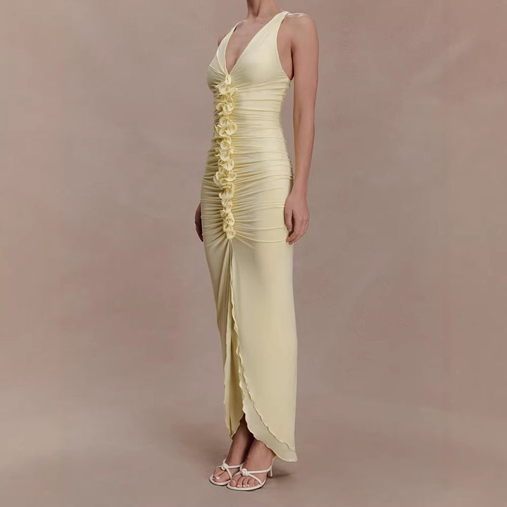 Damen Hochwertiges Abendkleid mit tiefem V-Ausschnitt und Raffungen Drune