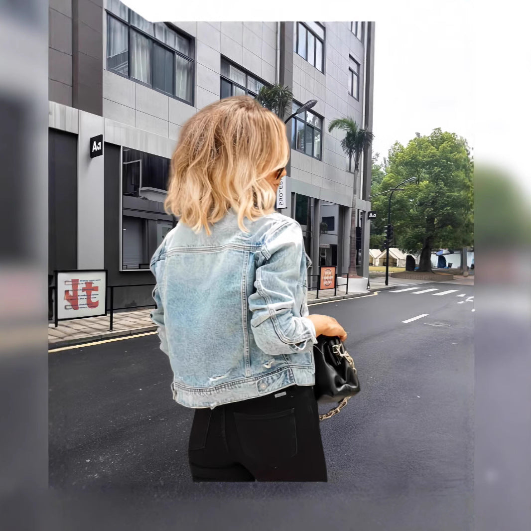 Damen taillierte Denim-Jacke mit klassischen Details Drune