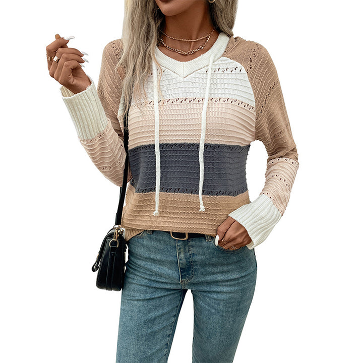 Damen lässiger Pullover mit strukturiertem Muster und Kapuze Drune