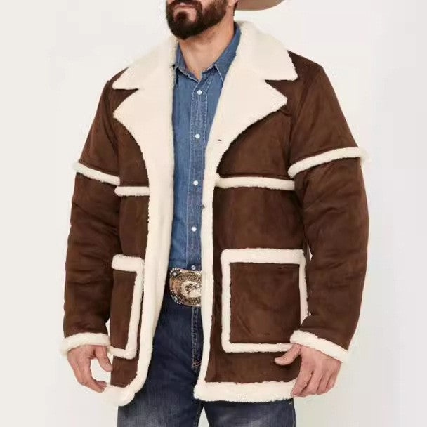 Herren kuscheliger Lammfellmantel mit großzügigen Taschen und elegantem Kragen Drune
