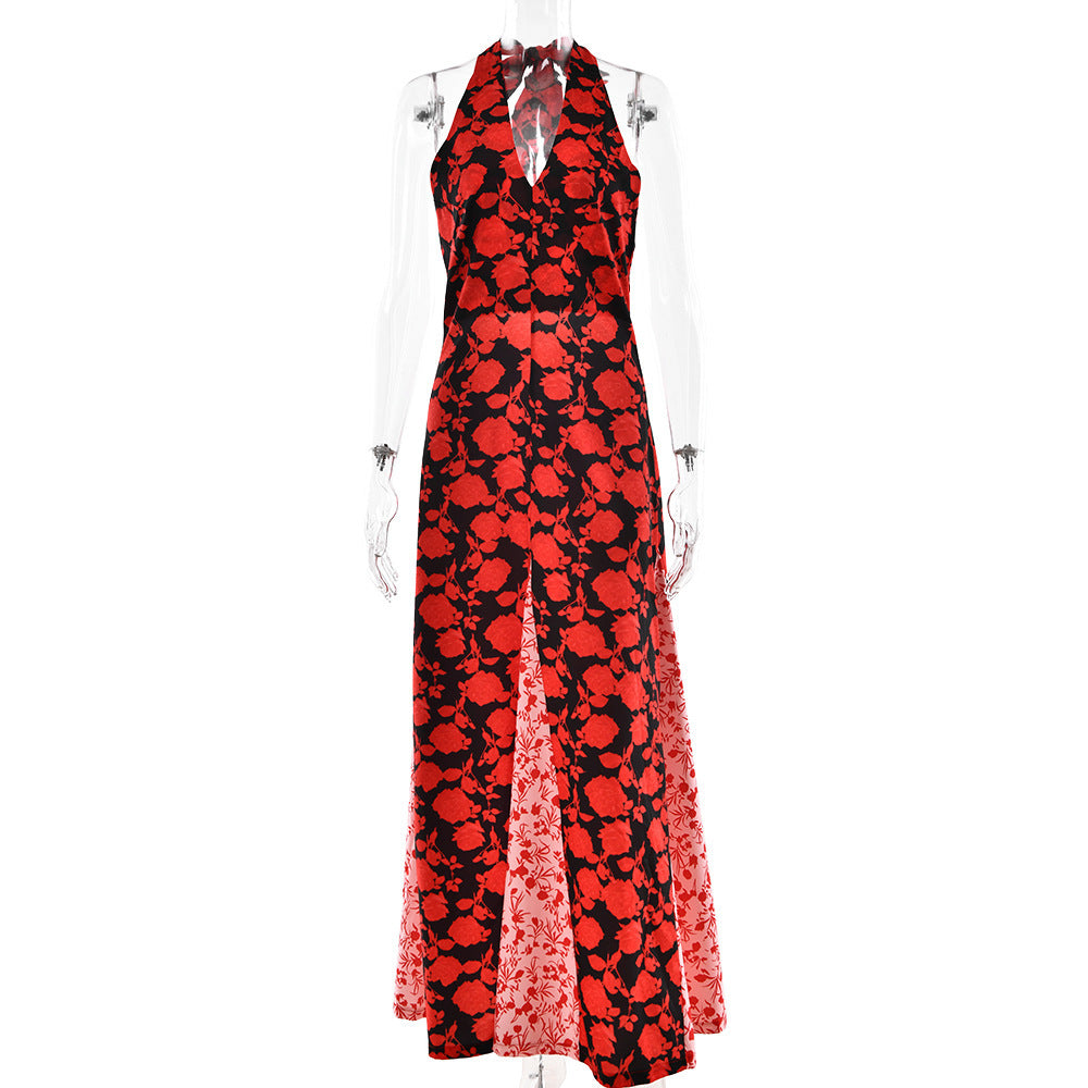 Damen Sommerliches Maxikleid mit floralen Akzenten und tiefem Ausschnitt Drune