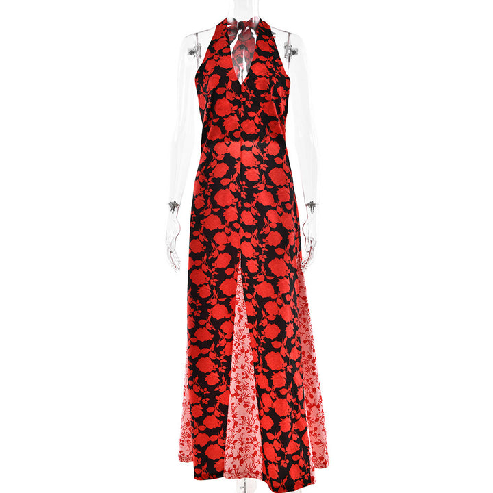 Damen Sommerliches Maxikleid mit floralen Akzenten und tiefem Ausschnitt Drune