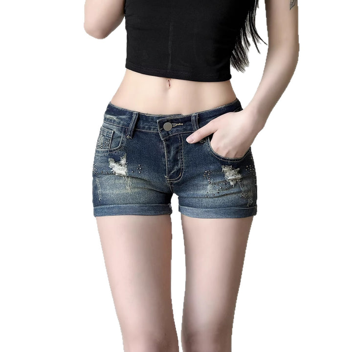Damen Jeans-Shorts mit funkelnden Akzenten und modischem Design Drune