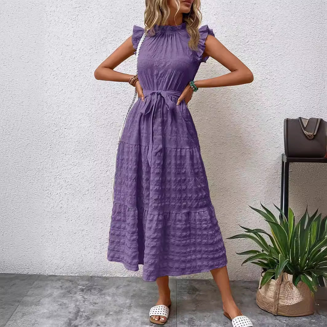 Damen Wickelkleid mit Rüschendetails und erzählt Kleidersaum Drune