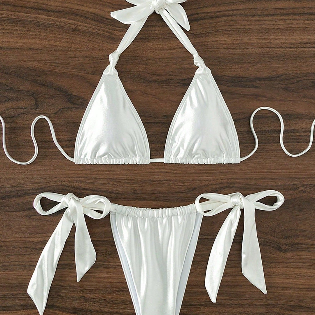 Damen Stilvoller Triangel-Bikini mit Schleifen-Details Drune
