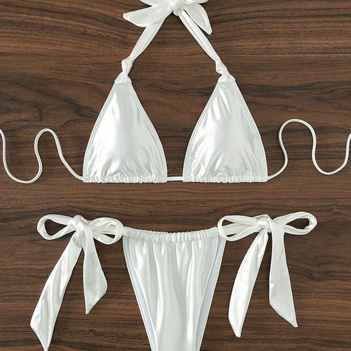 Damen Stilvoller Triangel-Bikini mit Schleifen-Details Drune