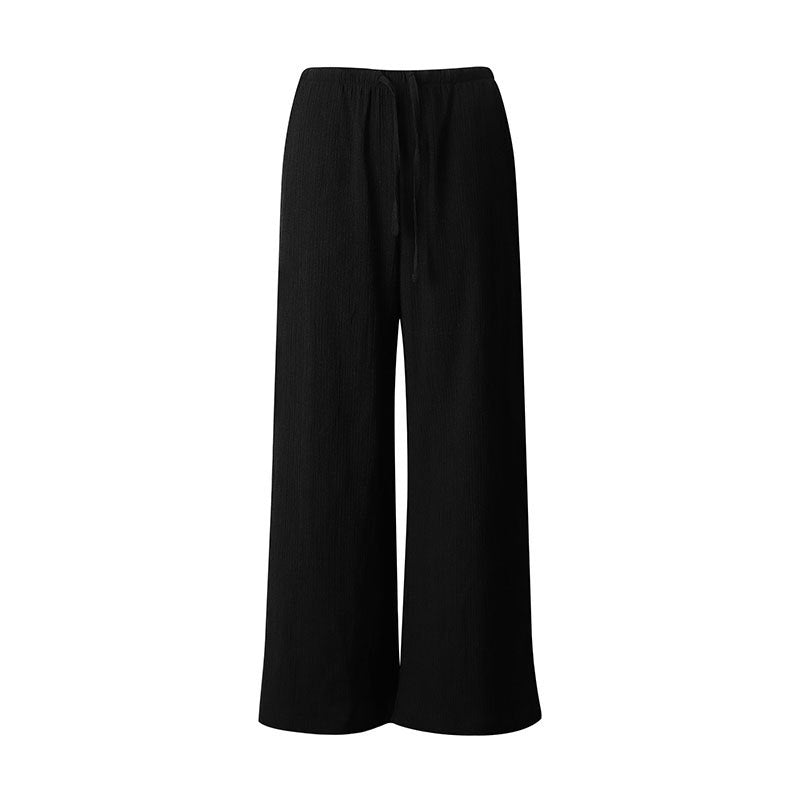 Damen Weite Leinenhose mit elastischem Bund und dekorativem Kordelzug Drune