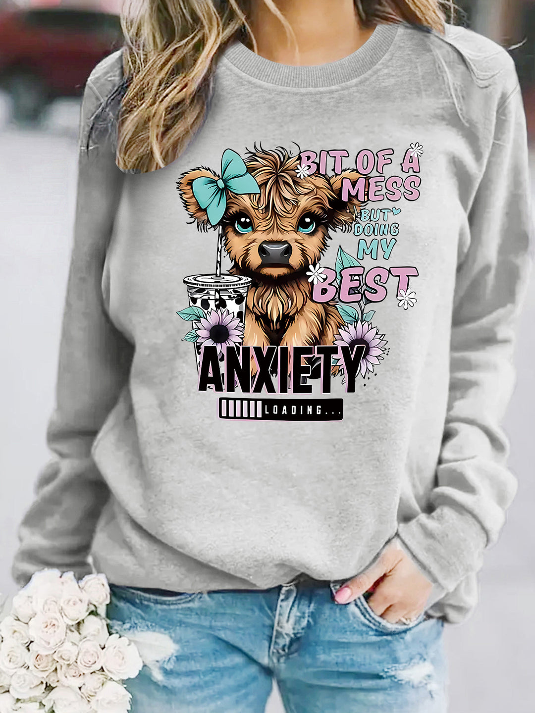 Damen Sweatshirt mit kreativem Hundedesign und inspirierendem Schriftzug Drune