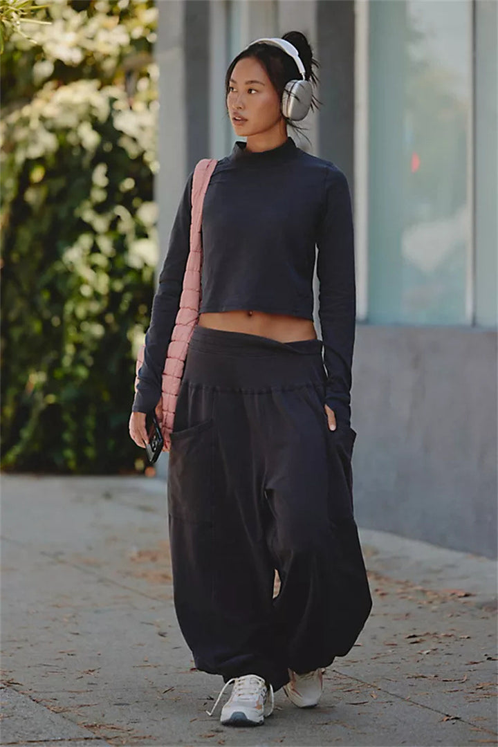 Damen lässiges Set mit weitem Schnitt und elastischem Bund Drune