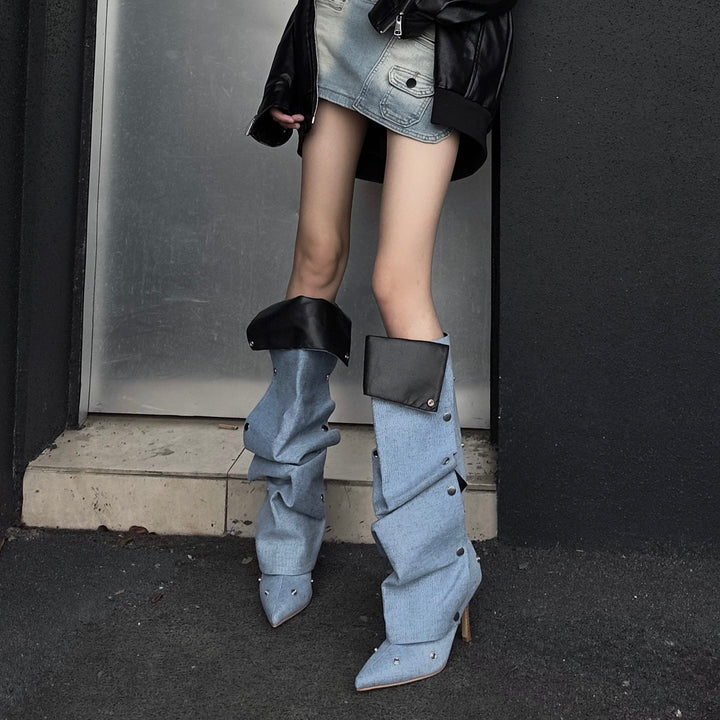 Damen Stylishe Overknee-Stiefel mit innovativem Design und elegantem Absatz Drune