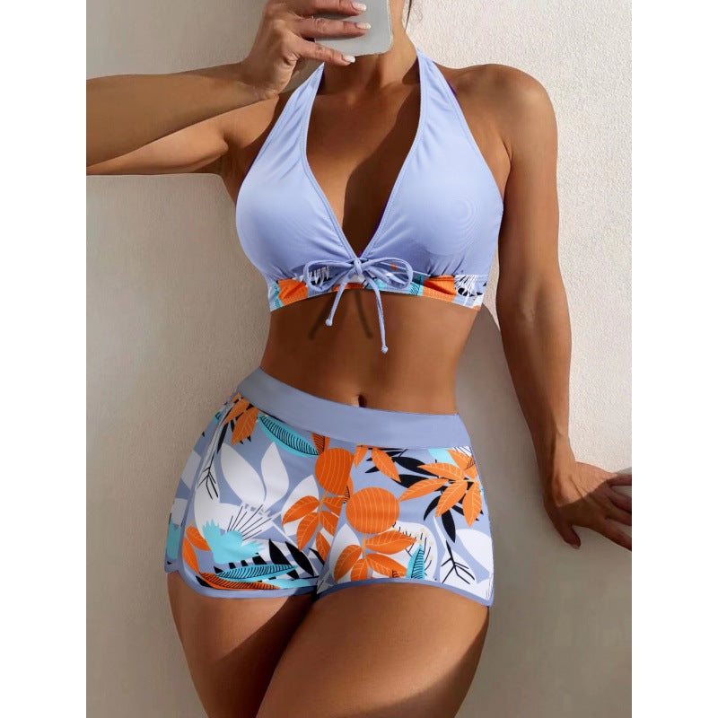 Damen Hochgeschlossen Bikini mit verspieltem Blumenmuster Drune