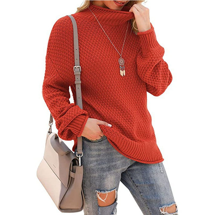 Damen Grobstrickpullover mit hohem Kragen und bequemen Ärmeln Drune