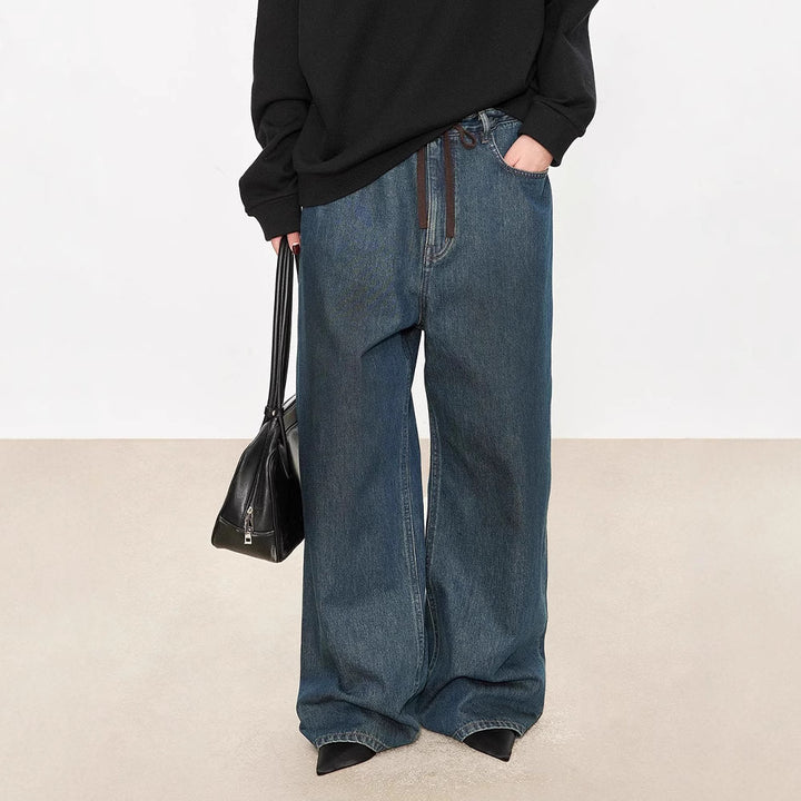 Damen moderne, weite Jeans mit hohem Bund Drune
